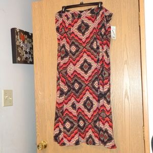 Ny Collection Red Glowing Pattern Maxi Skirt 2X